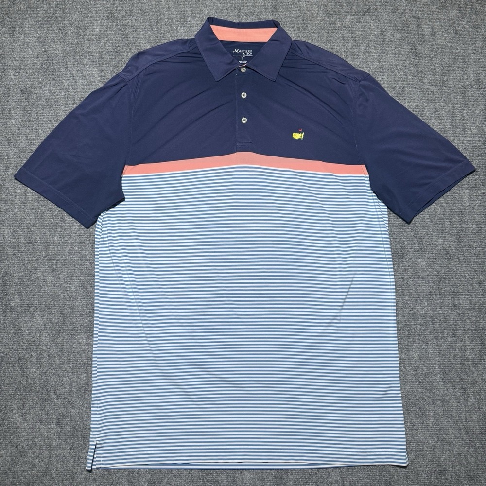 Masters Tech Golf Polo Shirt Men Large Striped Embroidered Logo Performance